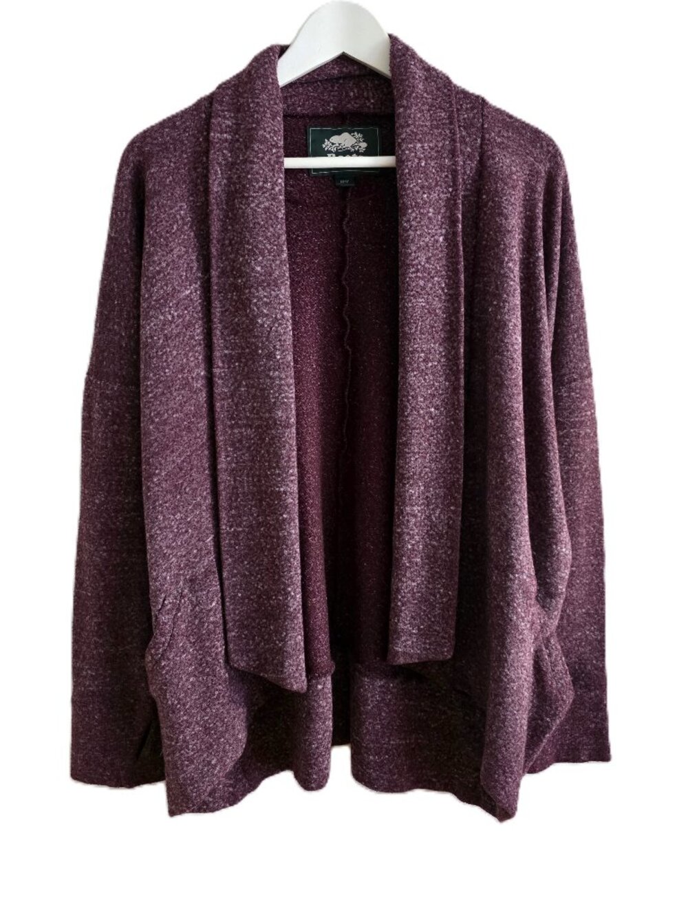 Roots heathered burgundy open front cardigan